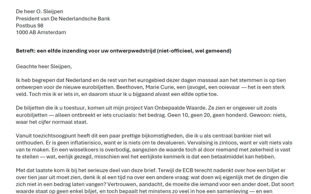 Boze kunstenaar schrijft brief aan president – Nederlandsche Bank